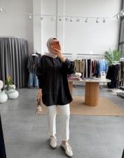 siyah basic oversize gömlek
