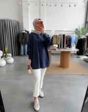 lacivert basic oversize gömlek