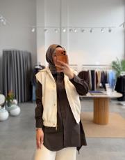 ekru fermuarlı vatkalı yelek 3