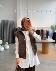 kahve fermuarlı vatkalı yelek
