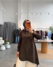 acı kahve asimetrik kesim gömlek 2