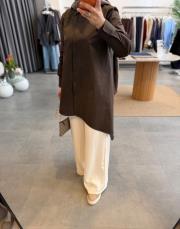 acı kahve asimetrik kesim gömlek 3