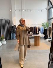 sütlü kahve asimetrik kesim gömlek