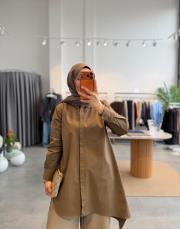 sütlü kahve asimetrik kesim gömlek 2