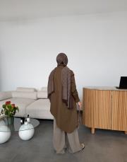 sütlü kahve asimetrik kesim gömlek 4