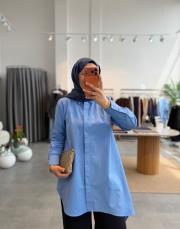 mavi asimetrik kesim gömlek 2