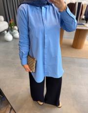 mavi asimetrik kesim gömlek 3