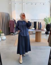 lacivert sahra keten gömlek