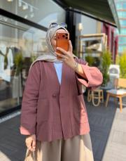 gül kurusu tek düğmeli keten ceket