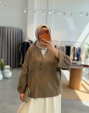 haki tek düğmeli keten ceket