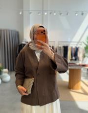 kahve tek düğmeli keten ceket