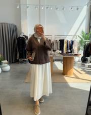 kahve tek düğmeli keten ceket 2