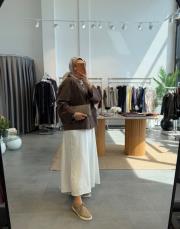 kahve tek düğmeli keten ceket 3