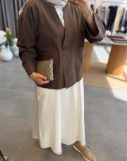 kahve tek düğmeli keten ceket 4