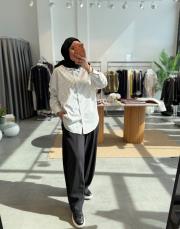 siyah çizgili oversize gömlek