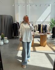 mavi çizgili oversize gömlek