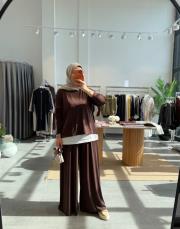 kahve yazlık oysh pantolonlu takım