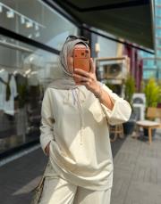 natural yaka bağlama detaylı keten tunik 4