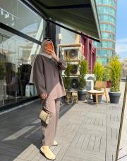 kahve yaka bağlama detaylı keten tunik 4