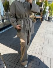 haki beli biye detaylı keten takım 3