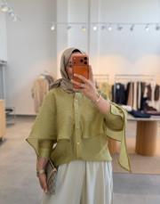 olive tensel tül gömlek