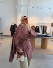 gül kurusu fular detaylı keten tunik 5