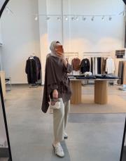 kahve fular detaylı keten tunik 4