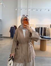 sütlü kahve müslin kimono ceket
