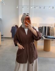 kahve müslin kimono ceket