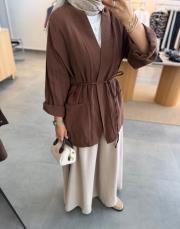 kahve müslin kimono ceket 3