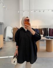 siyah oversize keten gömlek