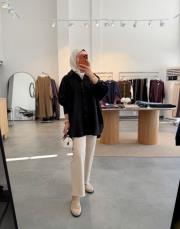 siyah oversize keten gömlek 2