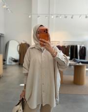 taş oversize keten gömlek