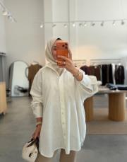 beyaz oversize keten gömlek