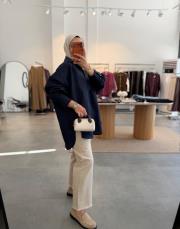 lacivert oversize keten gömlek 3