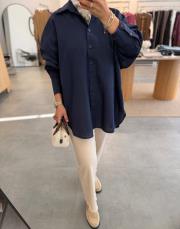 lacivert oversize keten gömlek 4