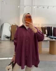 mürdüm oversize keten gömlek