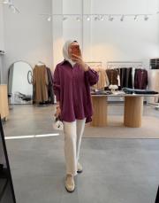 mürdüm oversize keten gömlek 2