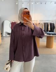 mürdüm dik yaka gömlek