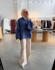 indigo birit detaylı tensel tül gömlek ceket 2