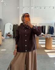 kahve çıtçıtlı keten bomber ceket 2
