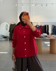 kırmızı çıtçıtlı keten bomber ceket 2