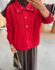 kırmızı çıtçıtlı keten bomber ceket 3