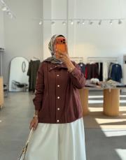 koyu gül kurusu çıtçıtlı keten bomber ceket 2