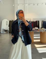 lacivert çıtçıtlı keten bomber ceket 2