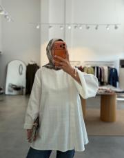 ekru yırtmaçlı keten tunik 2