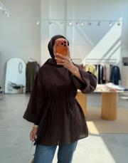 kahve yırtmaçlı keten tunik