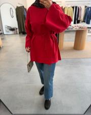 kırmızı yırtmaçlı keten tunik 3
