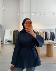 lacivert yırtmaçlı keten tunik