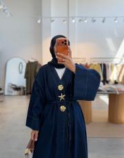 lacivert broşlu denim kimono 3
